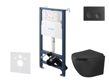 kielle Genesis New - Set předstěnové instalace, klozetu Oudee, Vortex Rimless+, sedátka softclose a tlačítka Gemini New I, matná