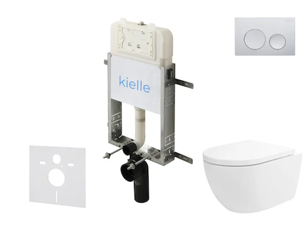 kielle Genesis New - Set předstěnové instalace, klozetu Oudee, Vortex Rimless+, sedátka softclose a tlačítka Gemini New I, leskl
