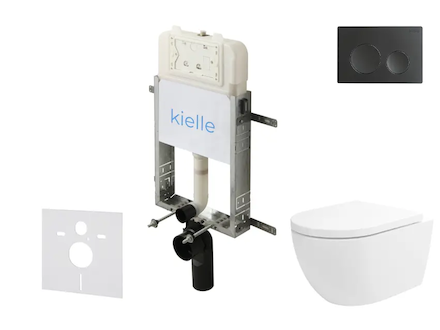 kielle Genesis New - Set předstěnové instalace, klozetu Oudee, Vortex Rimless+, sedátka softclose a tlačítka Gemini New I, matná