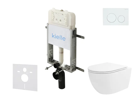 kielle Genesis New - Set předstěnové instalace, klozetu Oudee, Vortex Rimless+, sedátka softclose a tlačítka Gemini New I, leskl