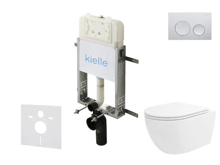 kielle Genesis New - Set předstěnové instalace, klozetu Oudee, Vortex Rimless+, sedátka softclose a tlačítka Gemini New I, leskl