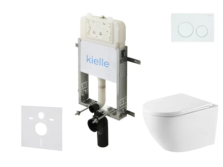 kielle Genesis New - Set předstěnové instalace, klozetu Oudee, Vortex Rimless+, sedátka softclose a tlačítka Gemini New I, leskl