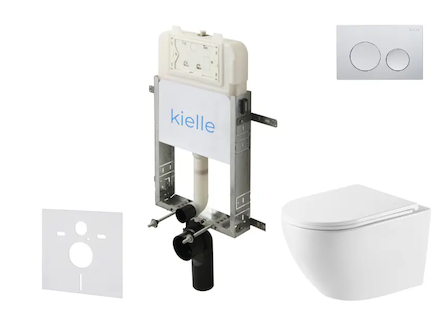 kielle Genesis New - Set předstěnové instalace, klozetu Oudee, Vortex Rimless+, sedátka softclose a tlačítka Gemini New I, leskl