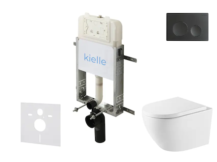 kielle Genesis New - Set předstěnové instalace, klozetu Oudee, Vortex Rimless+, sedátka softclose a tlačítka Gemini New I, matná