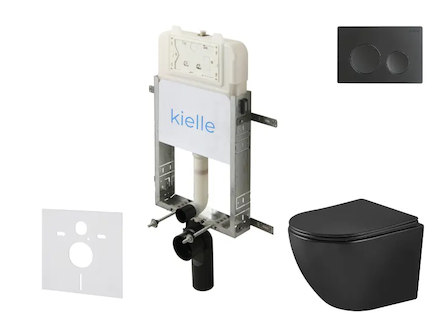 kielle Genesis New - Set předstěnové instalace, klozetu Oudee, Vortex Rimless+, sedátka softclose a tlačítka Gemini New I, matná