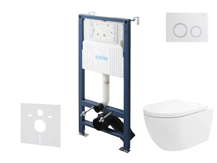 kielle Genesis New - Set předstěnové instalace, klozetu Oudee, Vortex Rimless+, sedátka softclose a tlačítka Gemini New II, lesk