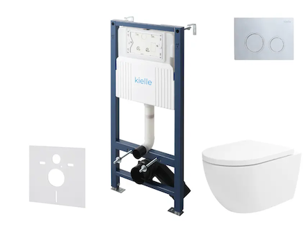kielle Genesis New - Set předstěnové instalace, klozetu Oudee, Vortex Rimless+, sedátka softclose a tlačítka Gemini New II, lesk