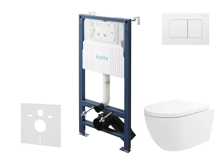 kielle Genesis New - Set předstěnové instalace, klozetu Oudee, Vortex Rimless+, sedátka softclose a tlačítka Gemini New III, les