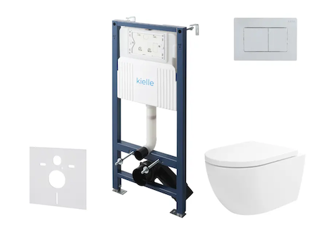 kielle Genesis New - Set předstěnové instalace, klozetu Oudee, Vortex Rimless+, sedátka softclose a tlačítka Gemini New III, les