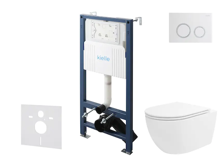 kielle Genesis New - Set předstěnové instalace, klozetu Oudee, Vortex Rimless+, sedátka softclose a tlačítka Gemini New II, lesk