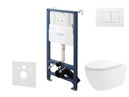 kielle Genesis New - Set předstěnové instalace, klozetu Oudee, Vortex Rimless+, sedátka softclose a tlačítka Gemini New III, les