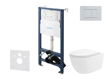 kielle Genesis New - Set předstěnové instalace, klozetu Oudee, Vortex Rimless+, sedátka softclose a tlačítka Gemini New III, les