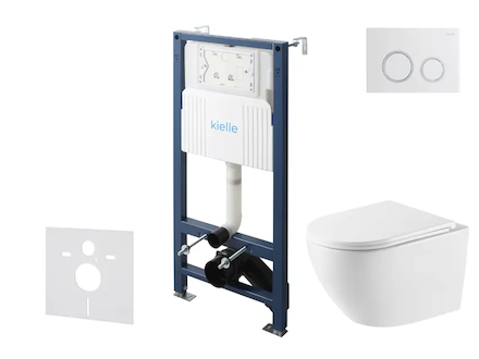 kielle Genesis New - Set předstěnové instalace, klozetu Oudee, Vortex Rimless+, sedátka softclose a tlačítka Gemini New II, lesk