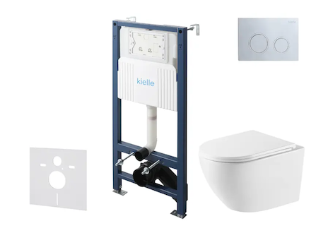 kielle Genesis New - Set předstěnové instalace, klozetu Oudee, Vortex Rimless+, sedátka softclose a tlačítka Gemini New II, lesk