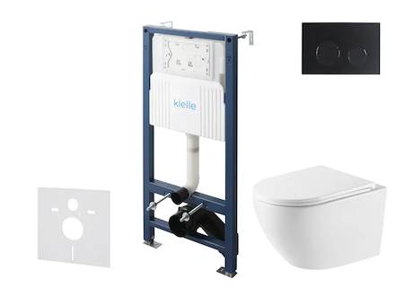 kielle Genesis New - Set předstěnové instalace, klozetu Oudee, Vortex Rimless+, sedátka softclose a tlačítka Gemini New II, matn