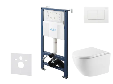 kielle Genesis New - Set předstěnové instalace, klozetu Oudee, Vortex Rimless+, sedátka softclose a tlačítka Gemini New III, les