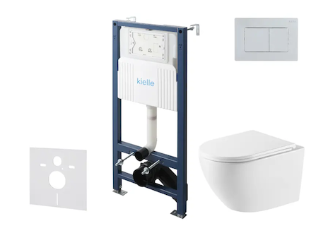 kielle Genesis New - Set předstěnové instalace, klozetu Oudee, Vortex Rimless+, sedátka softclose a tlačítka Gemini New III, les