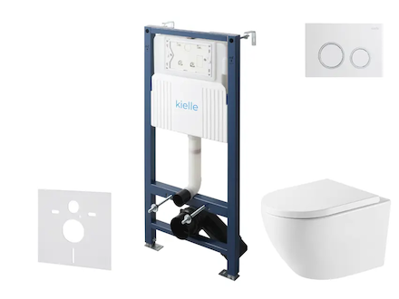 kielle Genesis New - Set předstěnové instalace, klozetu Oudee, Vortex Rimless+, sedátka softclose a tlačítka Gemini New II, lesk