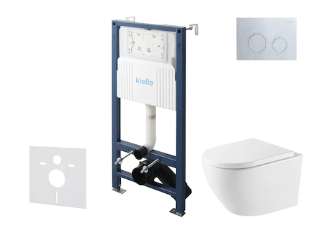 kielle Genesis New - Set předstěnové instalace, klozetu Oudee, Vortex Rimless+, sedátka softclose a tlačítka Gemini New II, lesk