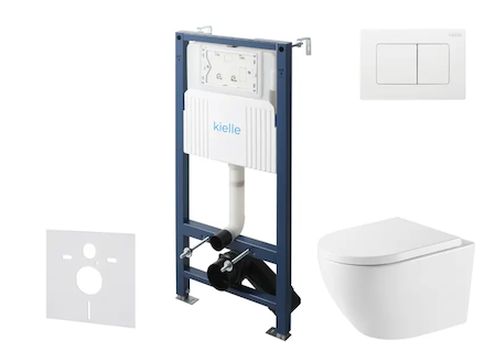 kielle Genesis New - Set předstěnové instalace, klozetu Oudee, Vortex Rimless+, sedátka softclose a tlačítka Gemini New III, les