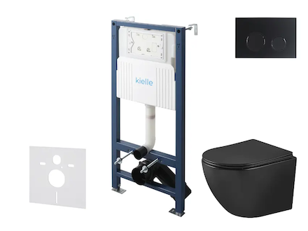 kielle Genesis New - Set předstěnové instalace, klozetu Oudee, Vortex Rimless+, sedátka softclose a tlačítka Gemini New II, matn