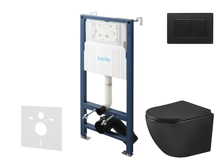 kielle Genesis New - Set předstěnové instalace, klozetu Oudee, Vortex Rimless+, sedátka softclose a tlačítka Gemini New III, mat