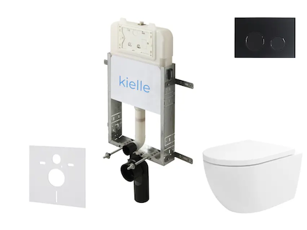 kielle Genesis New - Set předstěnové instalace, klozetu Oudee, Vortex Rimless+, sedátka softclose a tlačítka Gemini New II, matn
