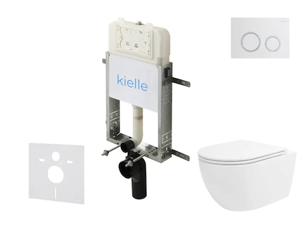 kielle Genesis New - Set předstěnové instalace, klozetu Oudee, Vortex Rimless+, sedátka softclose a tlačítka Gemini New II, lesk