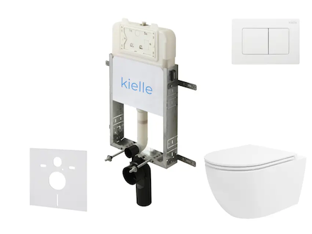 kielle Genesis New - Set předstěnové instalace, klozetu Oudee, Vortex Rimless+, sedátka softclose a tlačítka Gemini New III, les