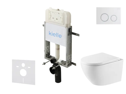 kielle Genesis New - Set předstěnové instalace, klozetu Oudee, Vortex Rimless+, sedátka softclose a tlačítka Gemini New II, lesk