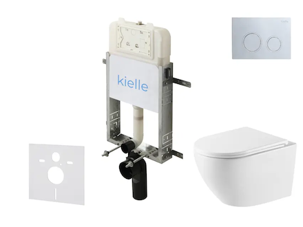 kielle Genesis New - Set předstěnové instalace, klozetu Oudee, Vortex Rimless+, sedátka softclose a tlačítka Gemini New II, lesk