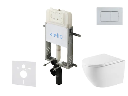 kielle Genesis New - Set předstěnové instalace, klozetu Oudee, Vortex Rimless+, sedátka softclose a tlačítka Gemini New III, les