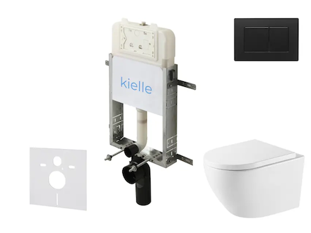 kielle Genesis New - Set předstěnové instalace, klozetu Oudee, Vortex Rimless+, sedátka softclose a tlačítka Gemini New III, mat