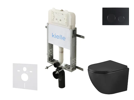 kielle Genesis New - Set předstěnové instalace, klozetu Oudee, Vortex Rimless+, sedátka softclose a tlačítka Gemini New II, matn