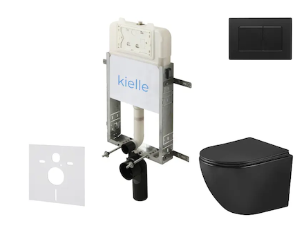 kielle Genesis New - Set předstěnové instalace, klozetu Oudee, Vortex Rimless+, sedátka softclose a tlačítka Gemini New III, mat