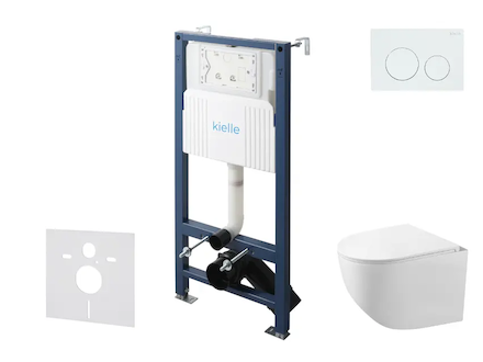 kielle Genesis New - Set předstěnové instalace, kompaktního klozetu Gaia, Rimless, sedátka softclose a tlačítka Gemini New I, le