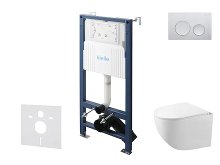 kielle Genesis New - Set předstěnové instalace, kompaktního klozetu Gaia, Rimless, sedátka softclose a tlačítka Gemini New I, le