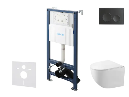 kielle Genesis New - Set předstěnové instalace, kompaktního klozetu Gaia, Rimless, sedátka softclose a tlačítka Gemini New I, ma