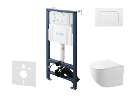 kielle Genesis New - Set předstěnové instalace, kompaktního klozetu Gaia, Rimless, sedátka softclose a tlačítka Gemini New III, 