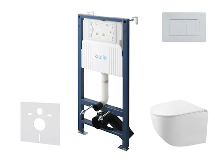 kielle Genesis New - Set předstěnové instalace, kompaktního klozetu Gaia, Rimless, sedátka softclose a tlačítka Gemini New III, 