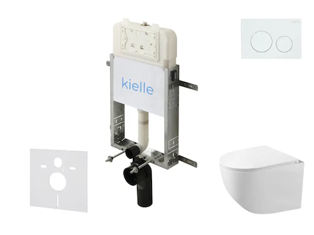 kielle Genesis New - Set předstěnové instalace, kompaktního klozetu Gaia, Rimless, sedátka softclose a tlačítka Gemini New I, le