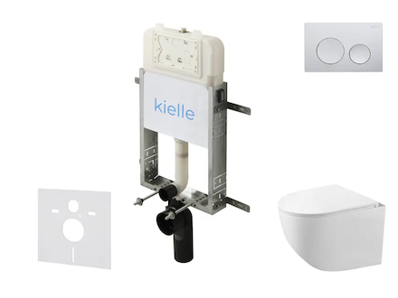 kielle Genesis New - Set předstěnové instalace, kompaktního klozetu Gaia, Rimless, sedátka softclose a tlačítka Gemini New I, le