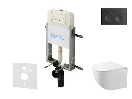 kielle Genesis New - Set předstěnové instalace, kompaktního klozetu Gaia, Rimless, sedátka softclose a tlačítka Gemini New I, ma