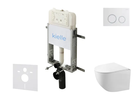 kielle Genesis New - Set předstěnové instalace, kompaktního klozetu Gaia, Rimless, sedátka softclose a tlačítka Gemini New II, l