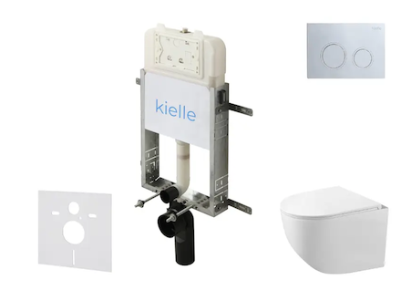 kielle Genesis New - Set předstěnové instalace, kompaktního klozetu Gaia, Rimless, sedátka softclose a tlačítka Gemini New II, l