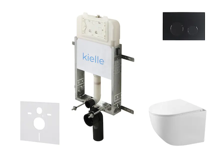 kielle Genesis New - Set předstěnové instalace, kompaktního klozetu Gaia, Rimless, sedátka softclose a tlačítka Gemini New II, m