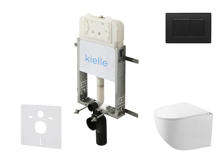 kielle Genesis New - Set předstěnové instalace, kompaktního klozetu Gaia, Rimless, sedátka softclose a tlačítka Gemini New III, 