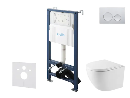 kielle Genesis New - Set předstěnové instalace, kompaktního klozetu Oudee, Vortex Rimless+, sedátka softclose a tlačítka Gemini 