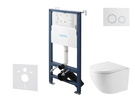 kielle Genesis New - Set předstěnové instalace, kompaktního klozetu Oudee, Vortex Rimless+, sedátka softclose a tlačítka Gemini 