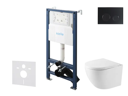 kielle Genesis New - Set předstěnové instalace, kompaktního klozetu Oudee, Vortex Rimless+, sedátka softclose a tlačítka Gemini 